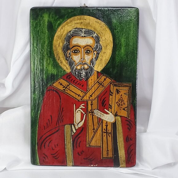 Antique Hand-Painted St. Nicolas The Wonderworker Religious Orthodox Wood Icon - Picture 2 of 9